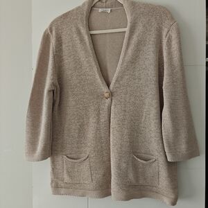 Gerry Webber Linen Cardigan Sweater, Size 12. Beige Summer Knit
